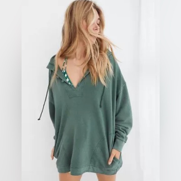 Aerie Beach Weekend Oversized Hoodie In Army / Olive Green Size M - Picture 1 of 11